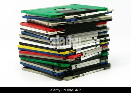 Stack of vintage floppy drives (Isolated on white background) Stock Photo