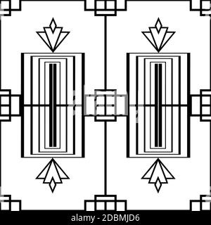 Vector art deco architectural vertical geometric grid with decorative rectangles shapes and stylized rhombus flowers. Monochrome seamless pattern Stock Vector