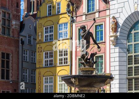 17th century Neptunes Fountain in Gdansk, one of the most distinctive landmarks of the city Stock Photo