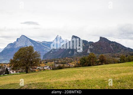 Mountains near Jenins and Maienfeld Switzerland in the Autumn, Copy Paste Mountain Stock Photo