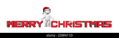 Long Christmas Banner - 3D Merry Christmas lettering - red - isolated on white background Stock Photo