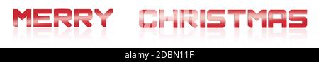 Long Christmas Banner - 3D Merry Christmas lettering with reflection - red - isolated on white background Stock Photo