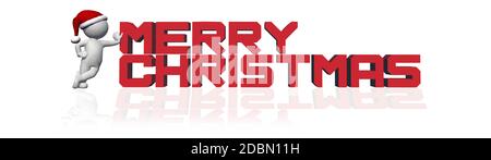 Long Christmas Banner - 3D Merry Christmas lettering - red - isolated on white background Stock Photo