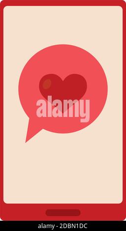 Isolated romantic heart smartphone red love icon- Vector Stock Vector