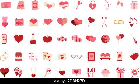 Isolated set group of romantic heart red love icons- Vector Stock Vector