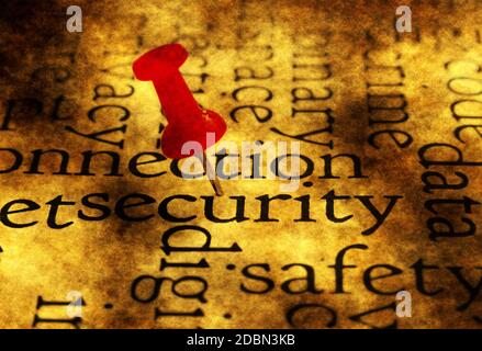 Push pin on security word cloud Stock Photo