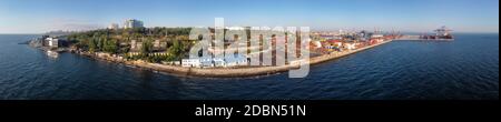 Odessa, Ukraine: port container terminal along seashore panoramic view Stock Photo