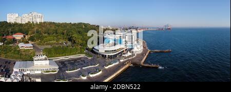 Odessa, Ukraine: port container terminal along seashore panoramic view Stock Photo