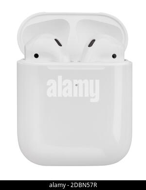 air pods charging case path isolated on white Stock Photo