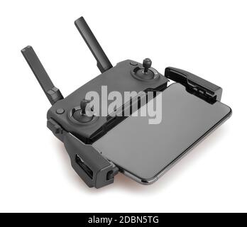 drone controller with smartphone path isolated on white Stock Photo