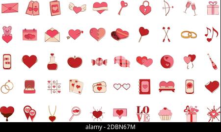 Isolated set group of romantic heart red love icons- Vector Stock Vector
