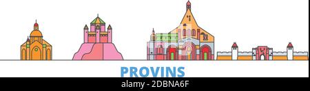 France, Provins line cityscape, flat vector. Travel city landmark, oultine illustration, line world icons Stock Vector