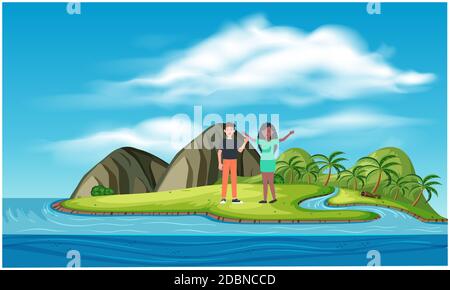 Couple is enjoying picnic on islands Stock Photo