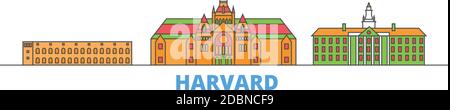 United States, Harvard line cityscape, flat vector. Travel city landmark, oultine illustration, line world icons Stock Vector