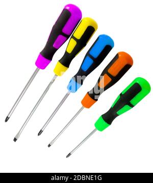 set of colorful screwdrivers over white Stock Photo