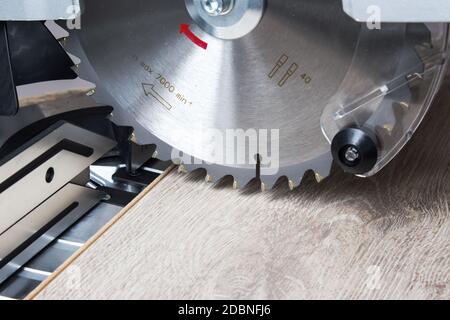 Compound mitre saw. Wood and sawing machine construction ideas concept Stock Photo