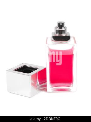 pink perfume bottle over white surface Stock Photo