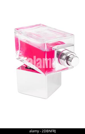 pink perfume bottle over white surface Stock Photo