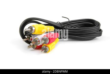 electronic tulip cables over white surface Stock Photo