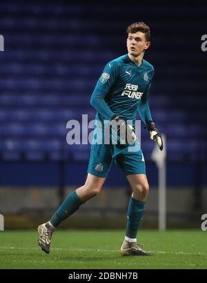 Newcastle United goalkeeper Dan Langley during the Papa John's Trophy match at the University of Bolton Stadium, Bolton. Stock Photo