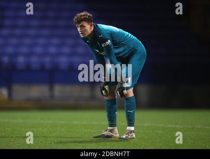 Newcastle United goalkeeper Dan Langley during the Papa John's Trophy match at the University of Bolton Stadium, Bolton. Stock Photo