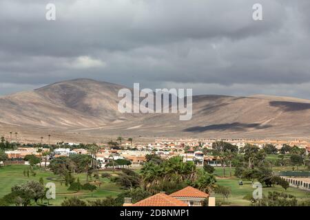 Golf course in Caleta de Fuste on Fuertaventura , Canary Island, Spain Stock Photo