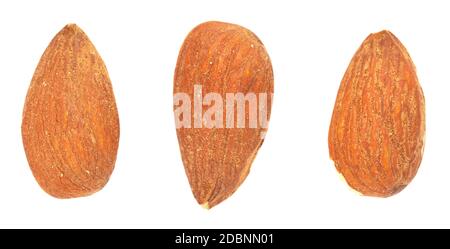 Three Almond kernels on a white background Stock Photo