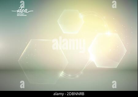 Yellow light bulb abstract background poster with electric equipment and different-sized hexagons vector illustration Stock Vector