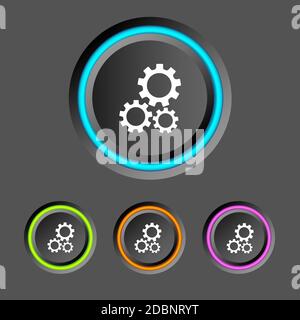 Abstract web infographics with round buttons colorful rings and gears icons on dark background isolated vector illustration Stock Vector