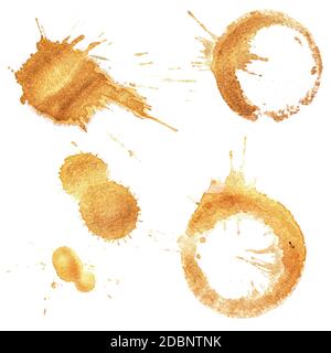 Coffee stains and splatters design pack on white background Stock Photo