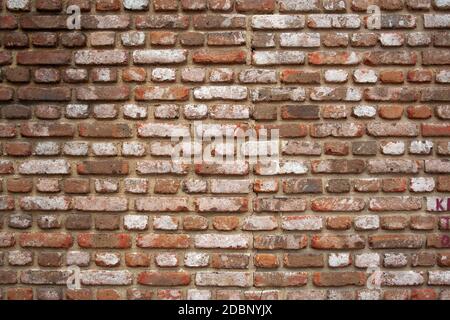 Red aged bricks texture. Old cracked and weathered bricks wall background. Texture for design and text Stock Photo