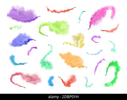 Smoke grenades isolated on white.  Multicolor smoke isolated . Colorful smoke cloud set. Smoke bomb set isolated Stock Photo
