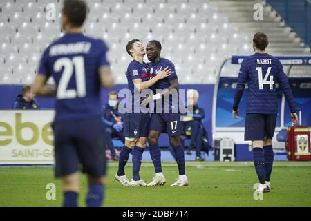 Benjamin Pavard (FRA) scored a goal, celebration with Moussa Sissoko (FRA) during the UEFA Nations League football match between France and Sweden on November 17, 2020 at Stade de France in Saint-Denis, France - Photo Stephane Allaman / DPPI / LM Stock Photo