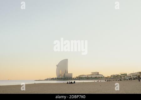Skyline of Barcelona from the beach, with a view over W Barcelona building Stock Photo