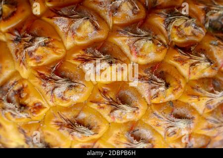 Close-up of skin of ripe pineapple. Fresh pineapple texture. Abstract nature background texture of pineapple skin. The skin is were most of the bromel Stock Photo