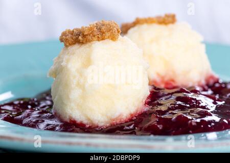 austrian curd noodles on plum sauce Stock Photo