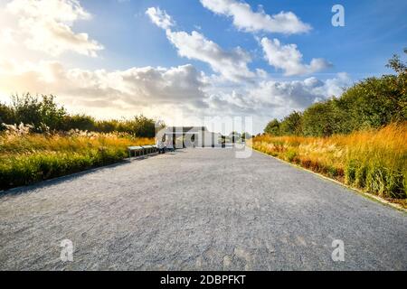 Tourists visit the visitor center at the D-Day memorial at Pointe du Hoc, in the Normandy region of France. Stock Photo