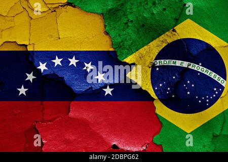 flags of Brazil and Venezuela painted on cracked wall Stock Photo - Alamy