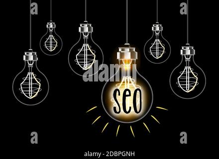 Light bulb concept turned on for seo Stock Photo