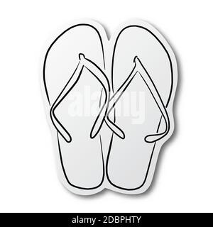 Vector illustration black line hand drawn of slippers on cut paper with shadow isolated on white background Stock Vector