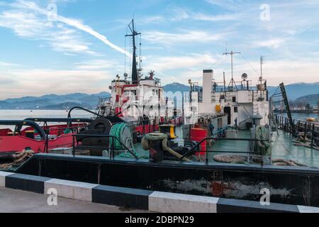 Industrial tanker ship details closeup Stock Photo