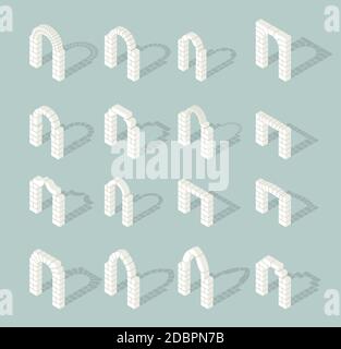 Stone architectural isometric 3d arch icons set. Exterior ancient, entrance door. Vector illustration Stock Vector