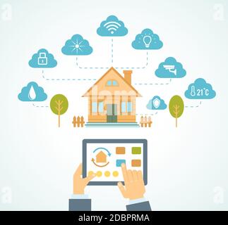 vector illustration concept of smart house technology system with centralized control Stock Vector