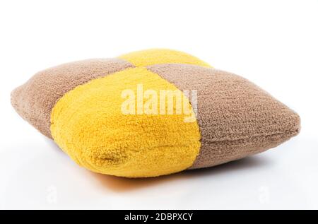 Colorful knitted pillow on the white Stock Photo