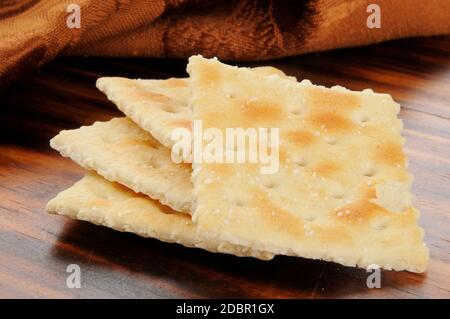 A stack of saltine or soda crackers Stock Photo