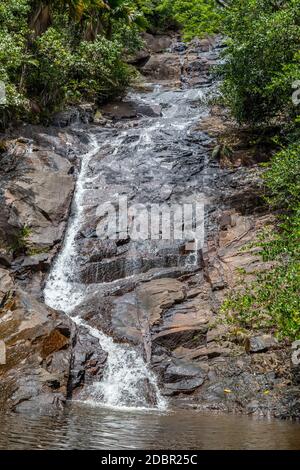 Waterfall on Seychelles island Mahé Stock Photo