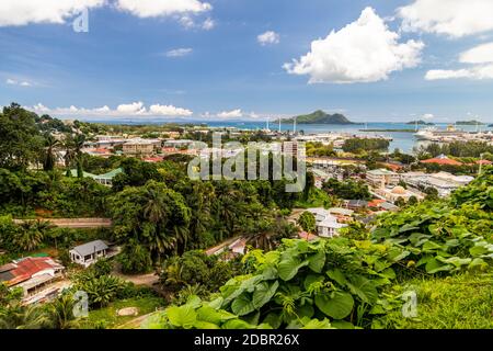 Panoramic view at the capital city victoria on Seychelles island Mahé Stock Photo