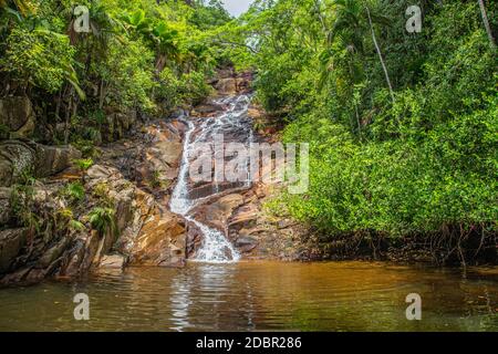 Waterfall on Seychelles island Mahé Stock Photo