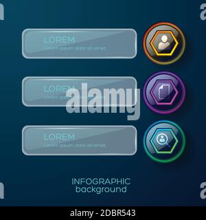Infographic background with three linear business concept touch interface with icons pictograms and text captions vector illustration Stock Vector