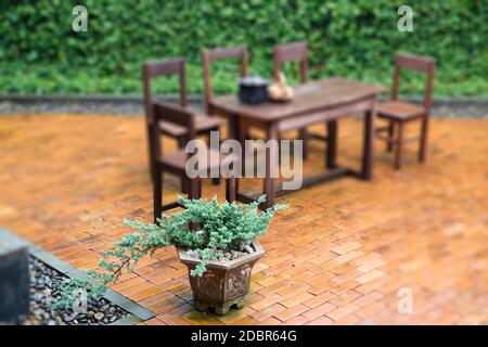 Blur background of outdoors garden furniture set, stock photo Stock Photo